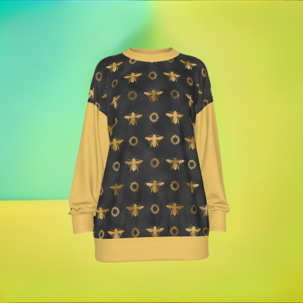 Sweatshirt is beautifully designed with gold sleeves, waist, and neckline