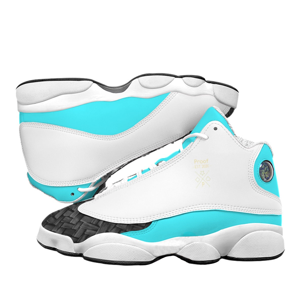 Turquoise Strawed Tie Printed Basketball Shoes for Men's