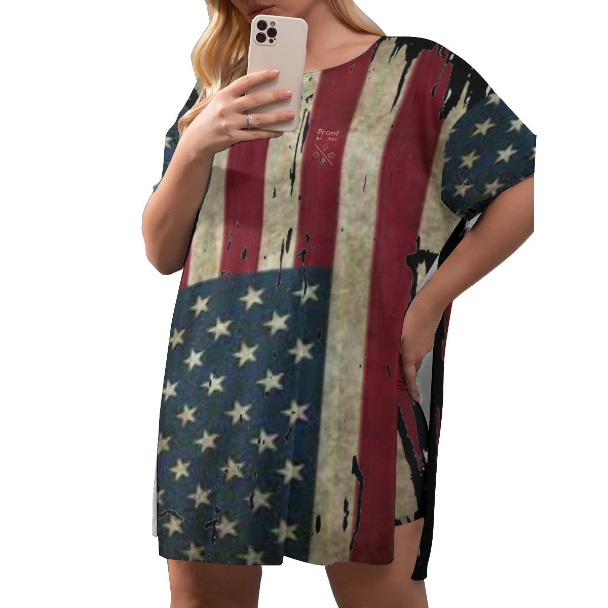 America is US Drop-Shoulder T-Shirt with Side Split and Shorts (Plus Size) for Women's