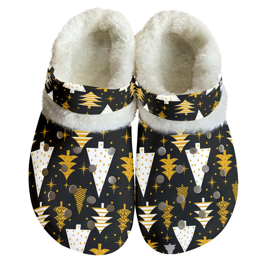 Featuring a black background and tree-inspired design, these Clogs boast a soft fleece lining and non-slip sole