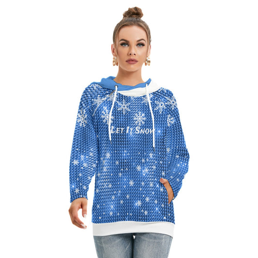 Let it Snow Blue and White Double Hoodie printed with glitter and snowflake