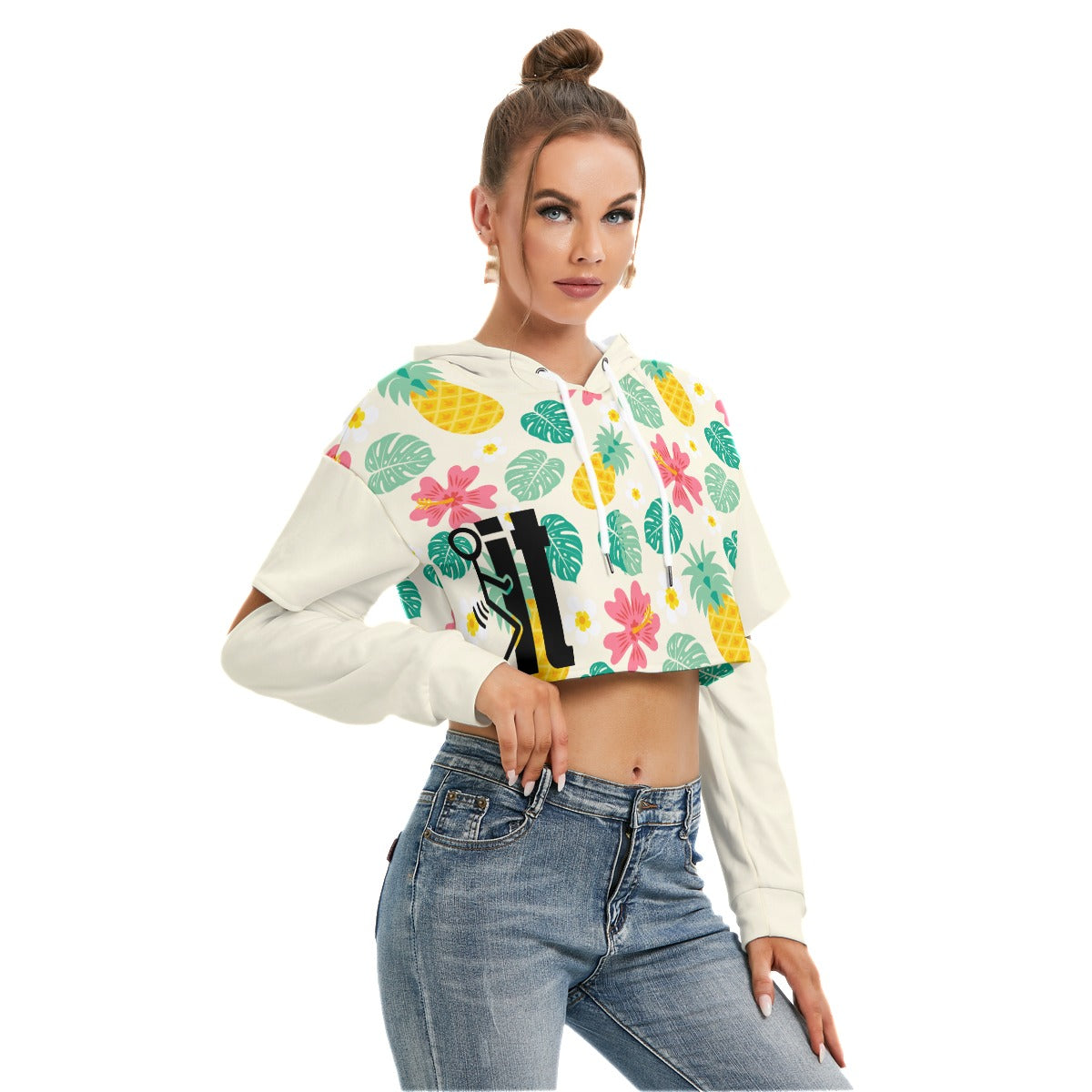 Sweet Pineapple Hoodie with Hollow Out Sleeve for Women's