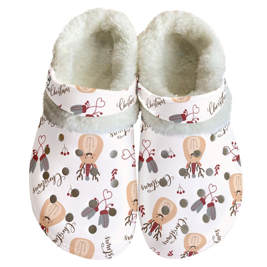Christmas-inspired Clogs with soft, plush fleece and safe, skid-free soles!