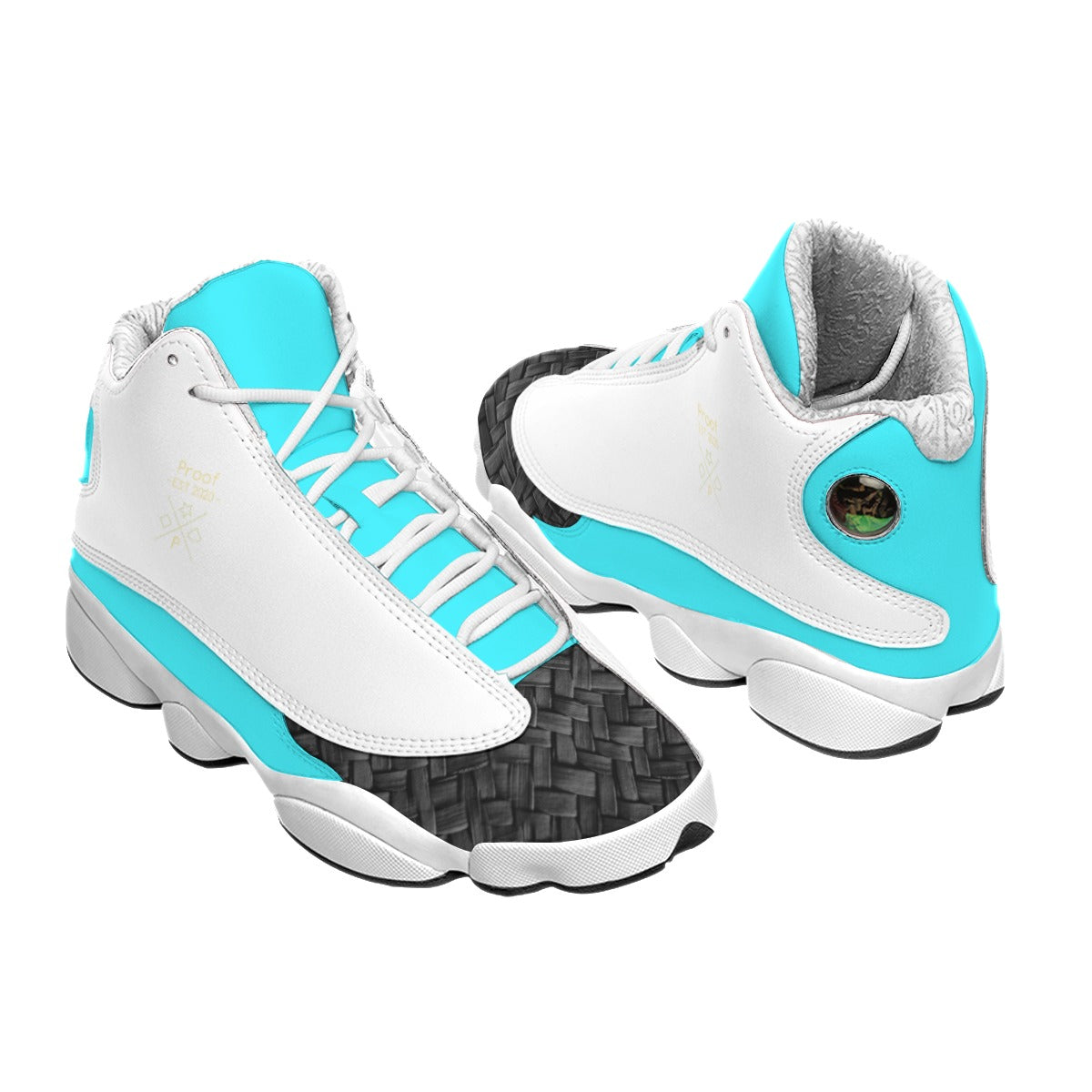 Turquoise Strawed Tie Printed Basketball Shoes for Men's