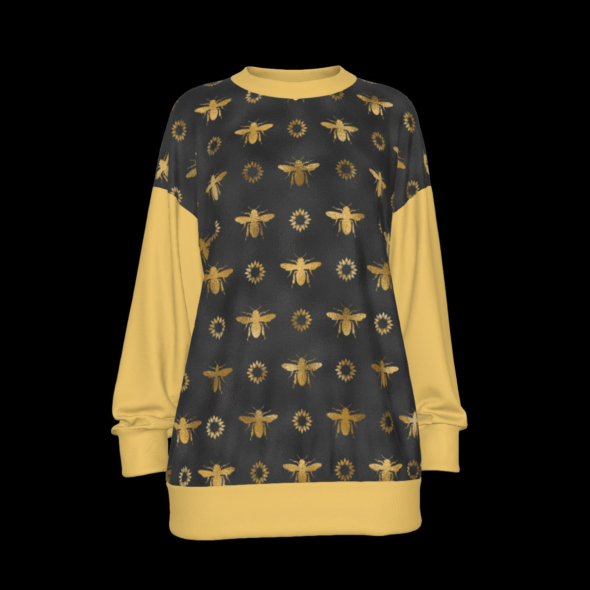 I'm A Queen Bee Casual Sweatshirt is beautifully designed with gold sleeves, waist, and neckline.