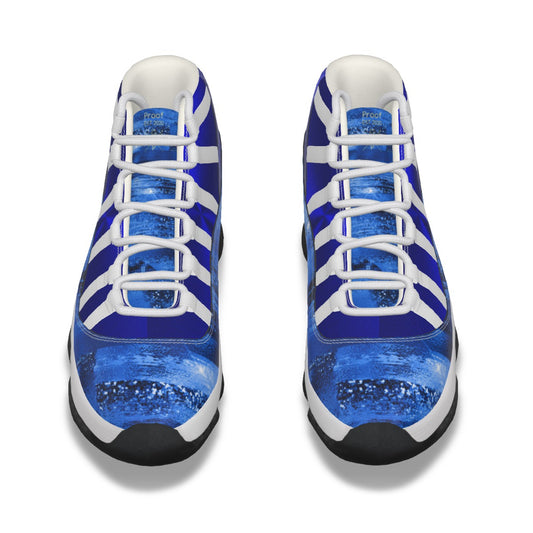 Blue printed design high-top basketball shoes made of PU and Rubber