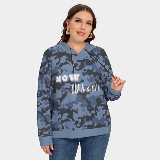 "What Now" Women's Blue & Black Camo Sweatshirt With Hood 