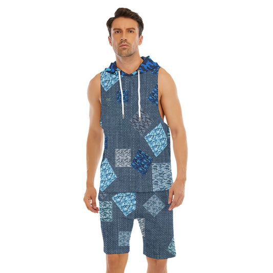 Patch Me Up Tank Top Set is made with breathable materials. With patchwork on a blue jean background