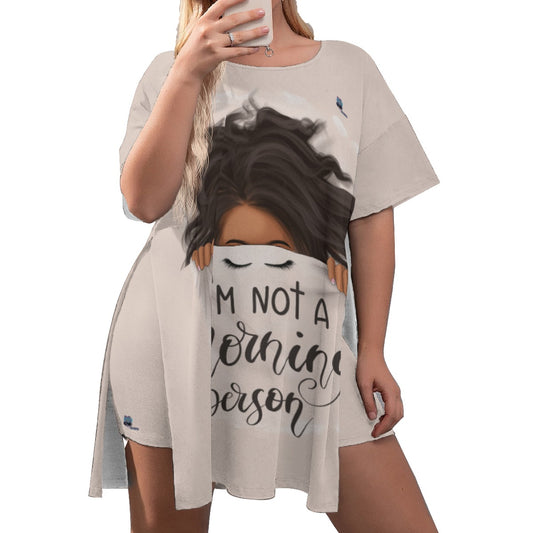 Not a Morning Person- Drop-Shoulder T-Shirt with Side Split and Shorts