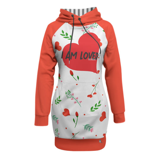 Red and white long sleeved floral heart shaped flowers designed hoodie