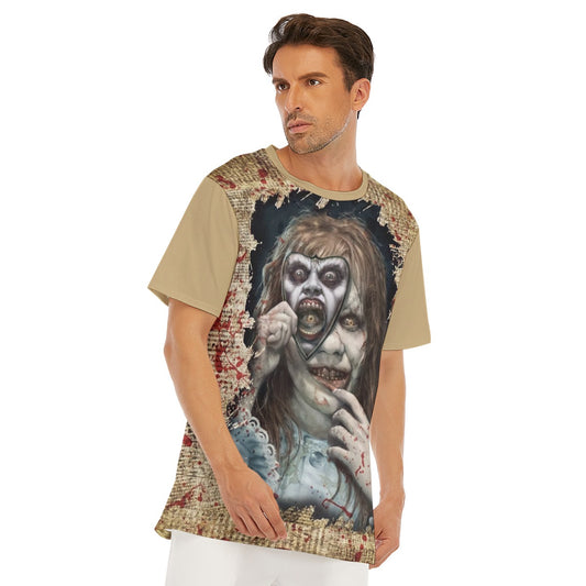 100% Cotton Beige Short sleeve T-shirt printed with meet Exorcist 