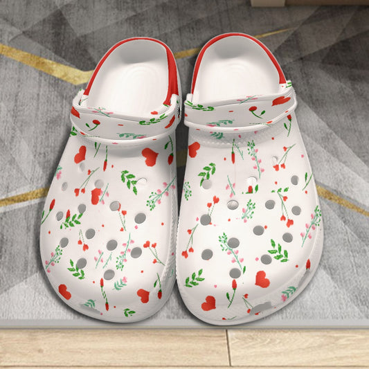 Hearted Flowers Printed  Classic Clogs .  Constructed with lightweight and soft material. Feature: Anti-slippery, Hard-Wearing, Quick-Drying