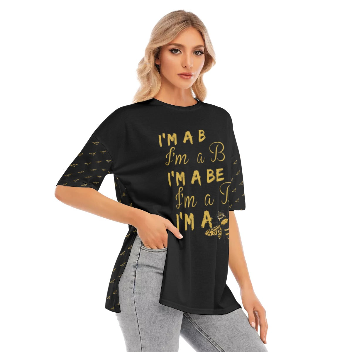 I'm A Bee "Bee Bold" Women's Short Sleeves T-shirt With Hem Split