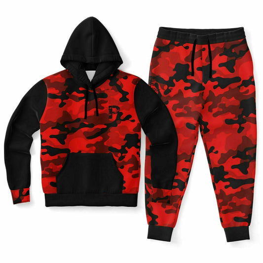 Red and Black Camo Pullover Jogging Set 