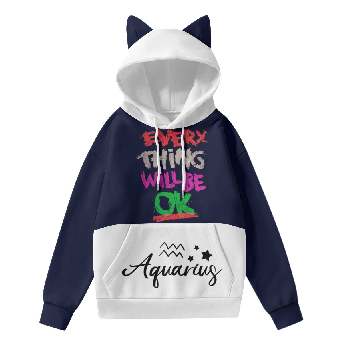 Everything will be OK 'Aquarius" designer hoodies with Cat Ears for Women's