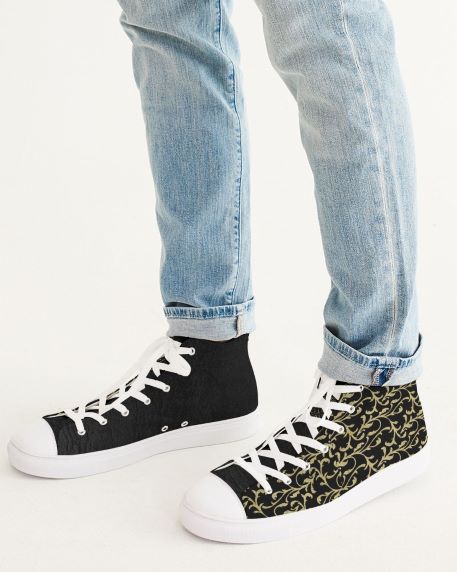 Black and Gold High Top Designer Sneakers are beautifully designed with Gold Art Design