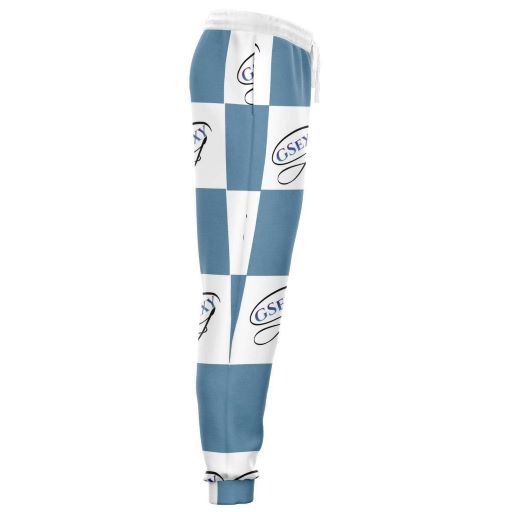 Blue, white wider CHECKMATE design! These joggers feature a soft and durable fabric that has a cotton feel to them.