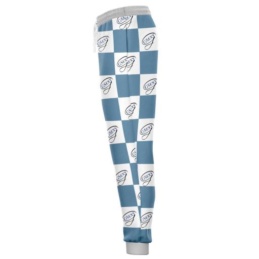 Blue, white CHECKMATE design! These joggers feature a soft and durable fabric that has a cotton feel to them.
