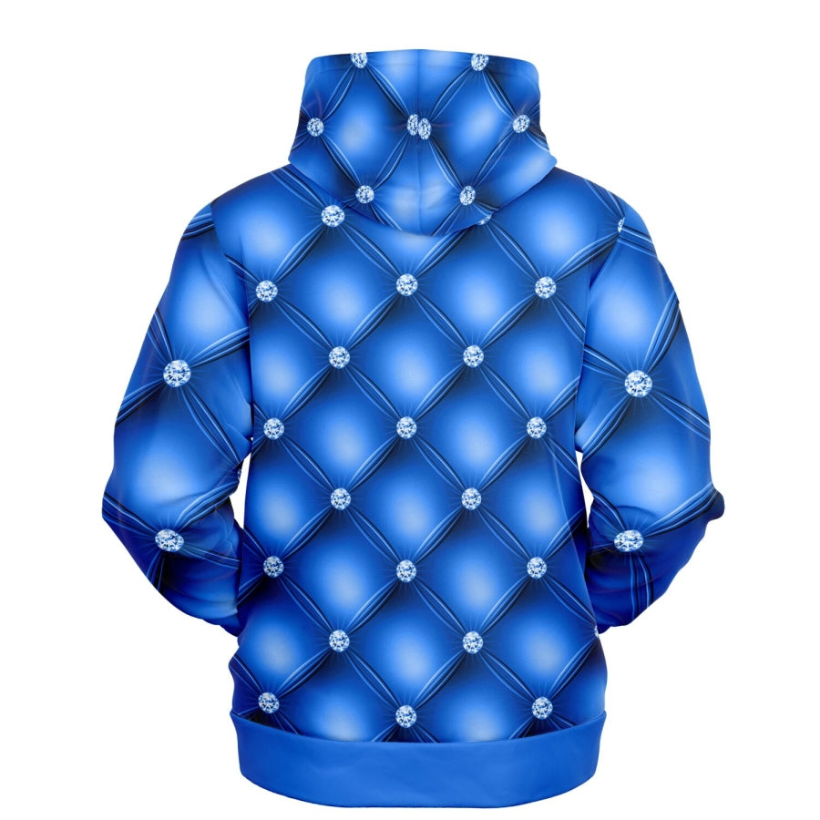 Blue triangle diamond printed kangaroo pocket pullover hoodie. Made with a premium polyester and spandex blend, which makes it comfortable and durable.