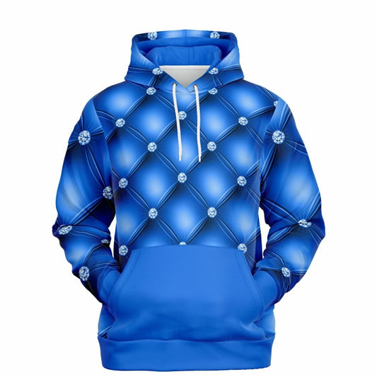 Blue triangle diamond printed kangaroo pocket pullover hoodie. Made with a premium polyester and spandex blend, which makes it comfortable and durable.