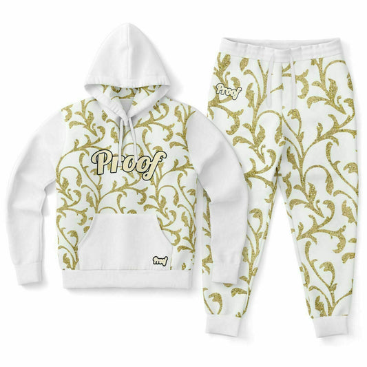 White and Gold Jogger Set-Hoodie and Jogging Pants